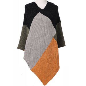 Trendy & Comfy Color Block Poncho for Women Black/Olive/Mustard/Grey